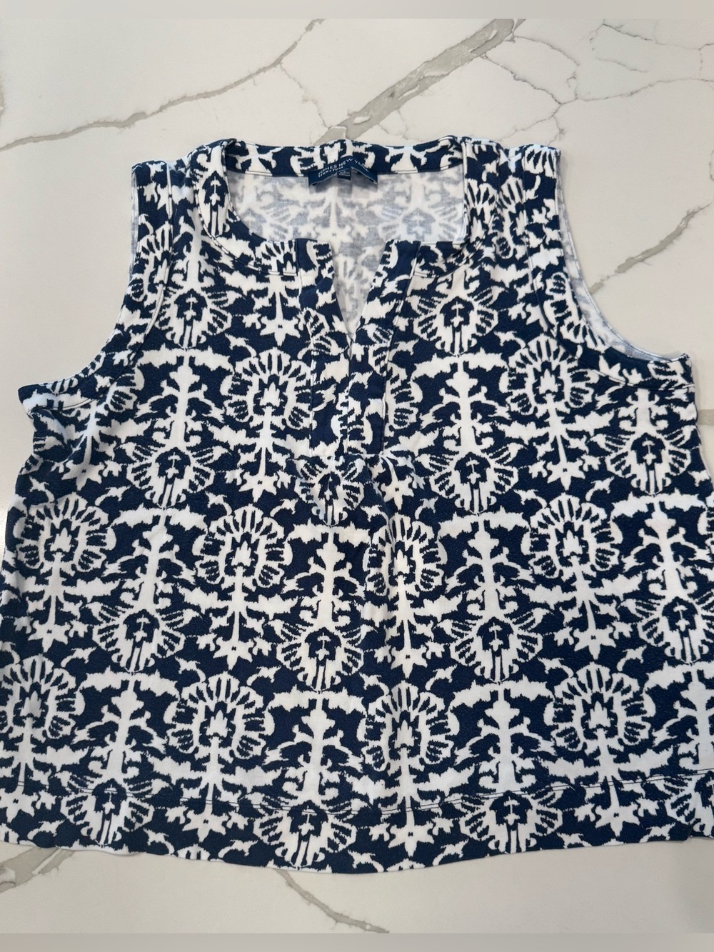 Jones New York Signature Navy & White Sleeveless Top L